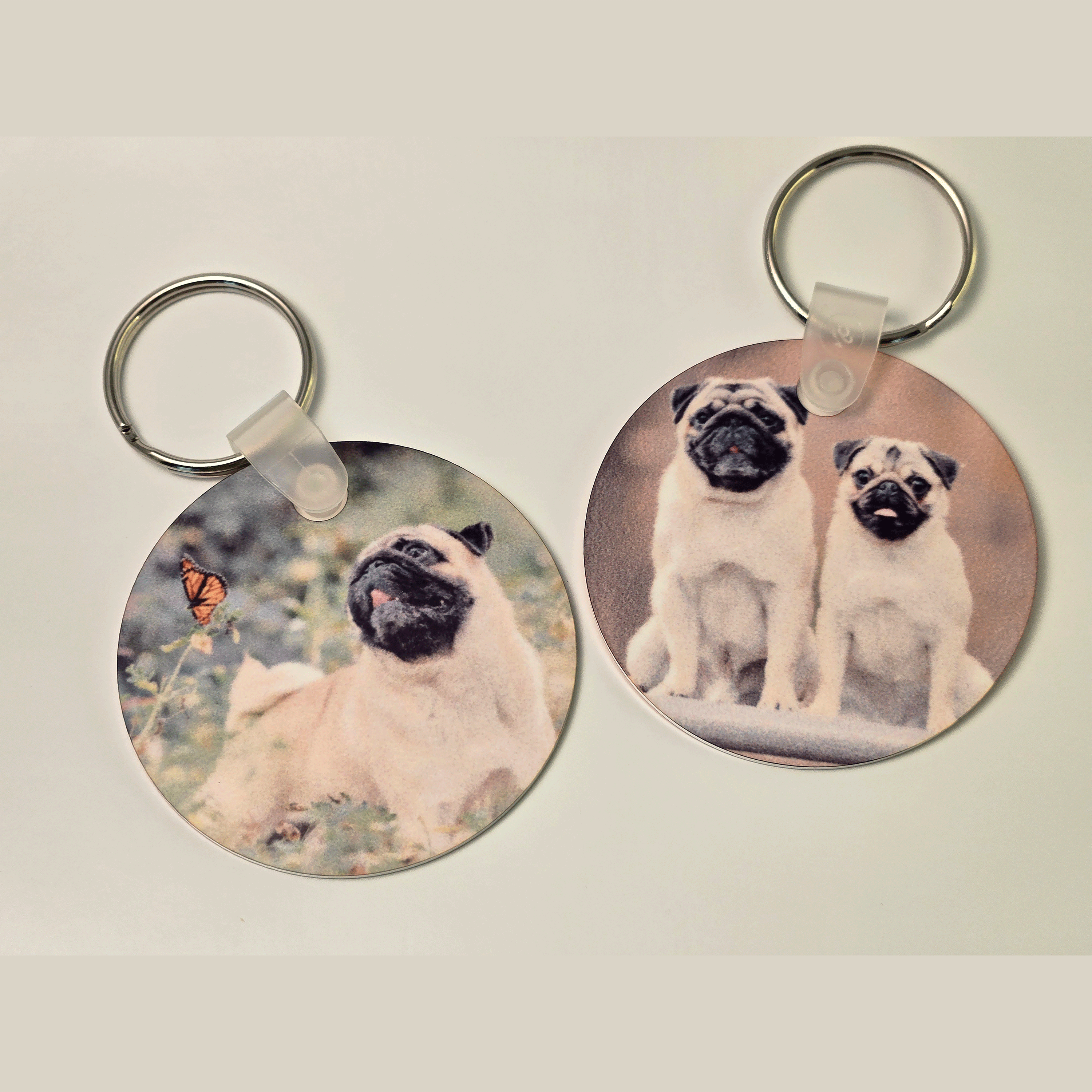 Round key chains with rings sublimated
